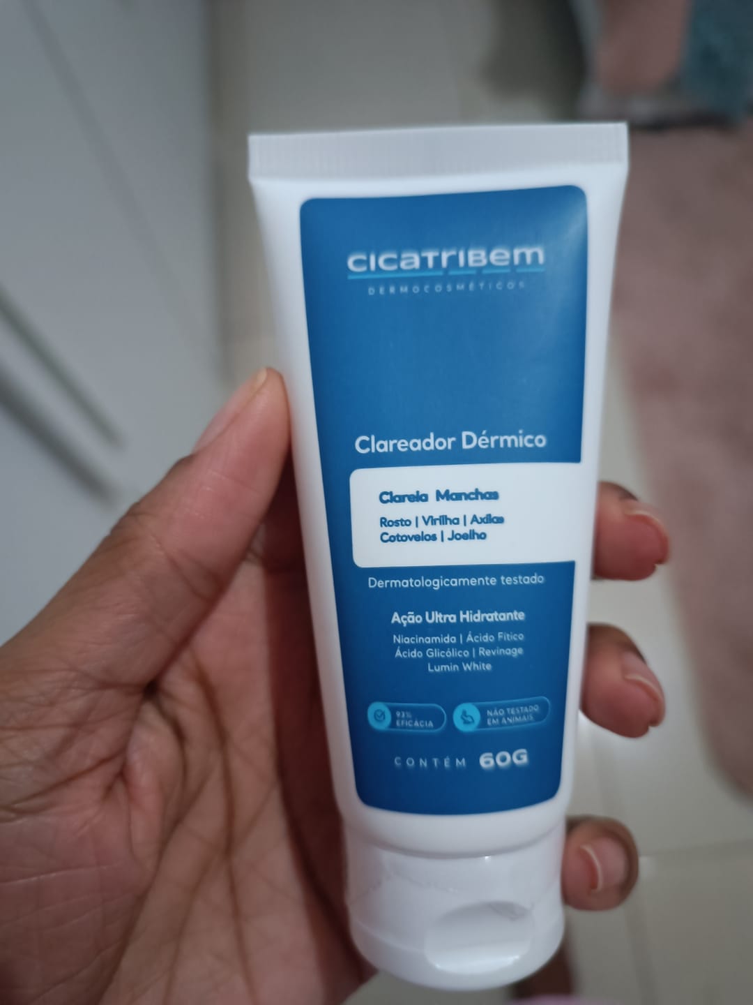 Customer photo review of Creme Clareador de Manchas – Melasma, Axilas, Virilha, Áreas Íntimas, Rosto e Corpo